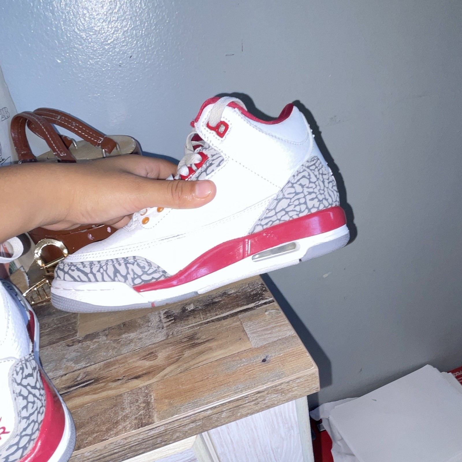 Jordan Air Jordan 3 Mid Top Sneakers 4.5Y White/Red/Gray Leather 398614-126