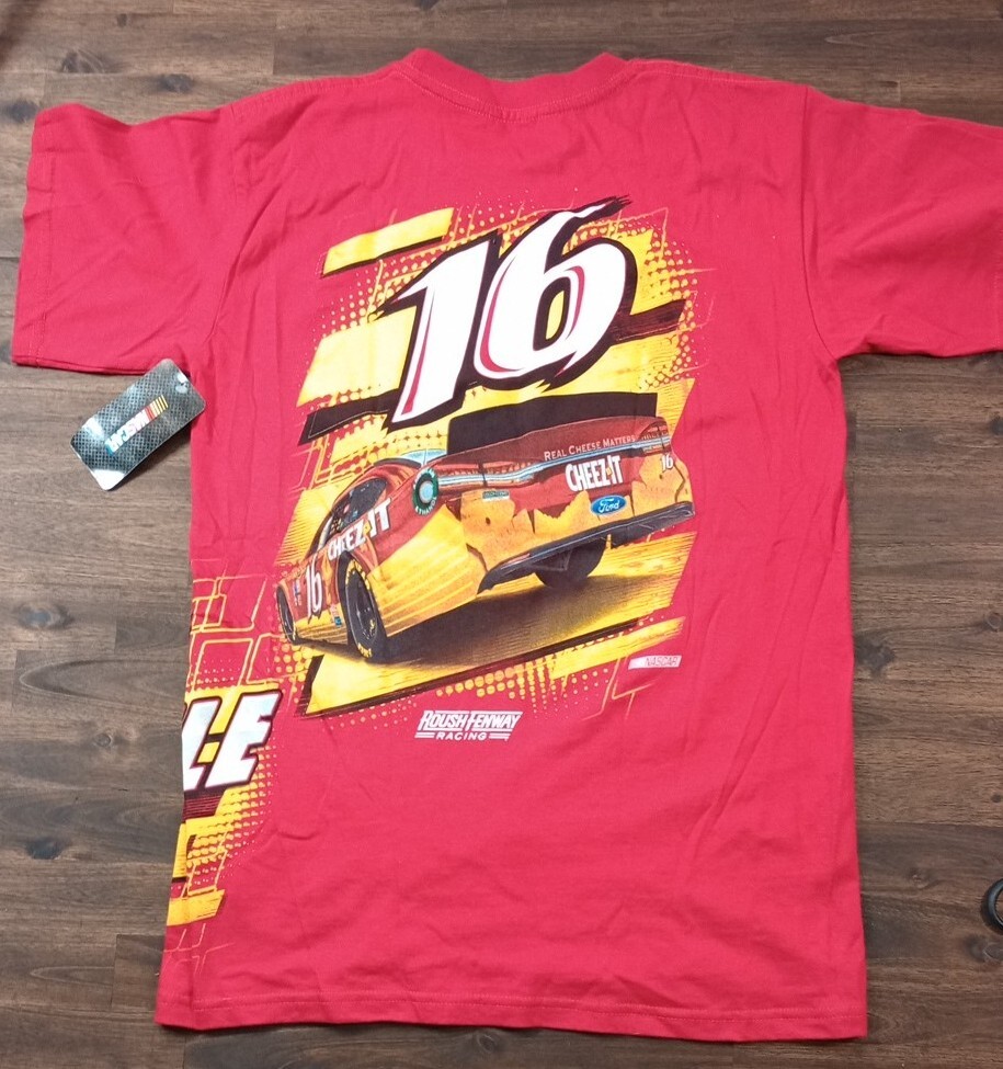 Greg Biffle #16 NASCAR Red AOP Wrap Around Cheez-IT Graphic Tee Size Large NWT
