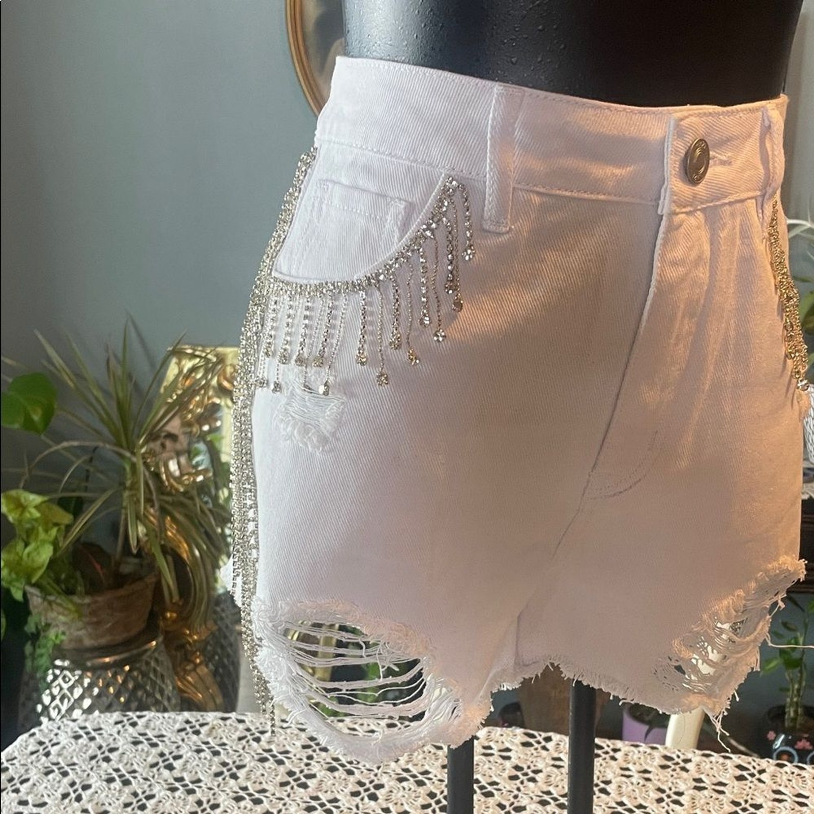 Rue21 White Jean Shorts with Fringe Detail