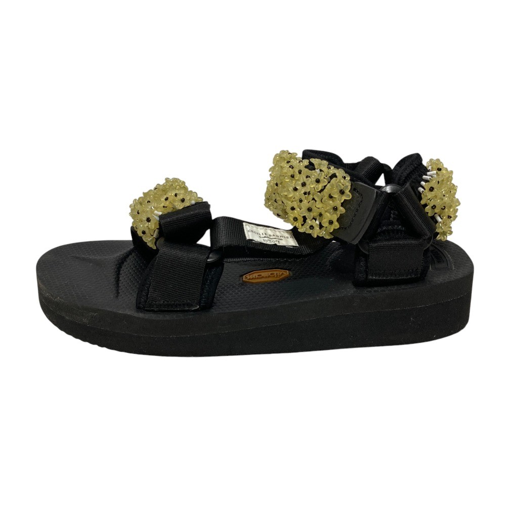 SUICOKE × CECILIE BAHNSEN Maria Flower Bead Sandals 9.1″” Black Women USED