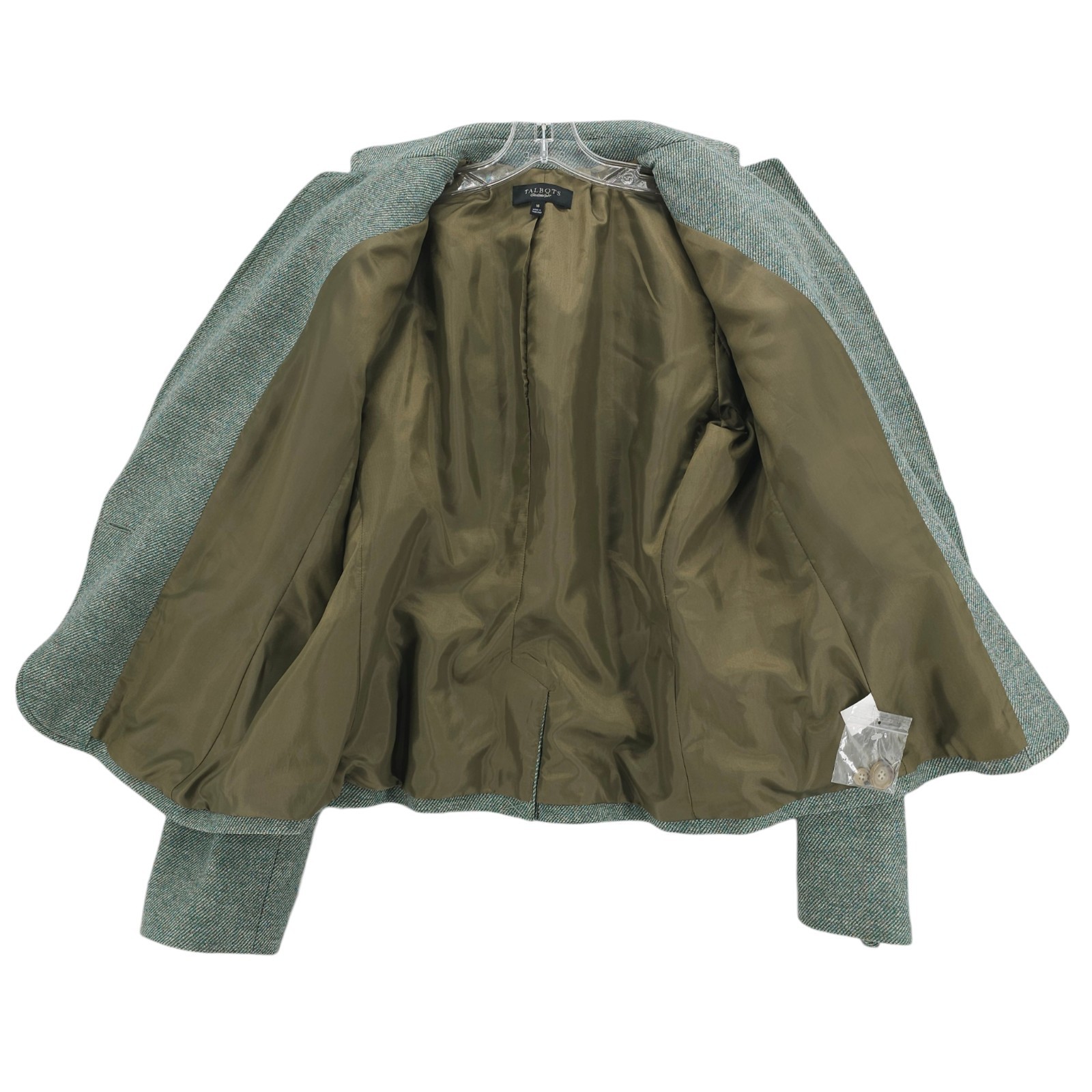 TALBOTS Green Blazer Jacket Wool Blend Lined Career Size 16