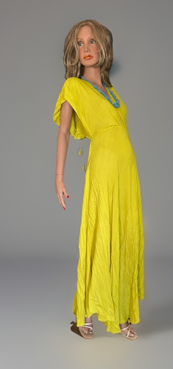 NWOT Flowing Backless Tassels V-neck/Flutter Sleeves Maxie Dress Boho/Summer M/L