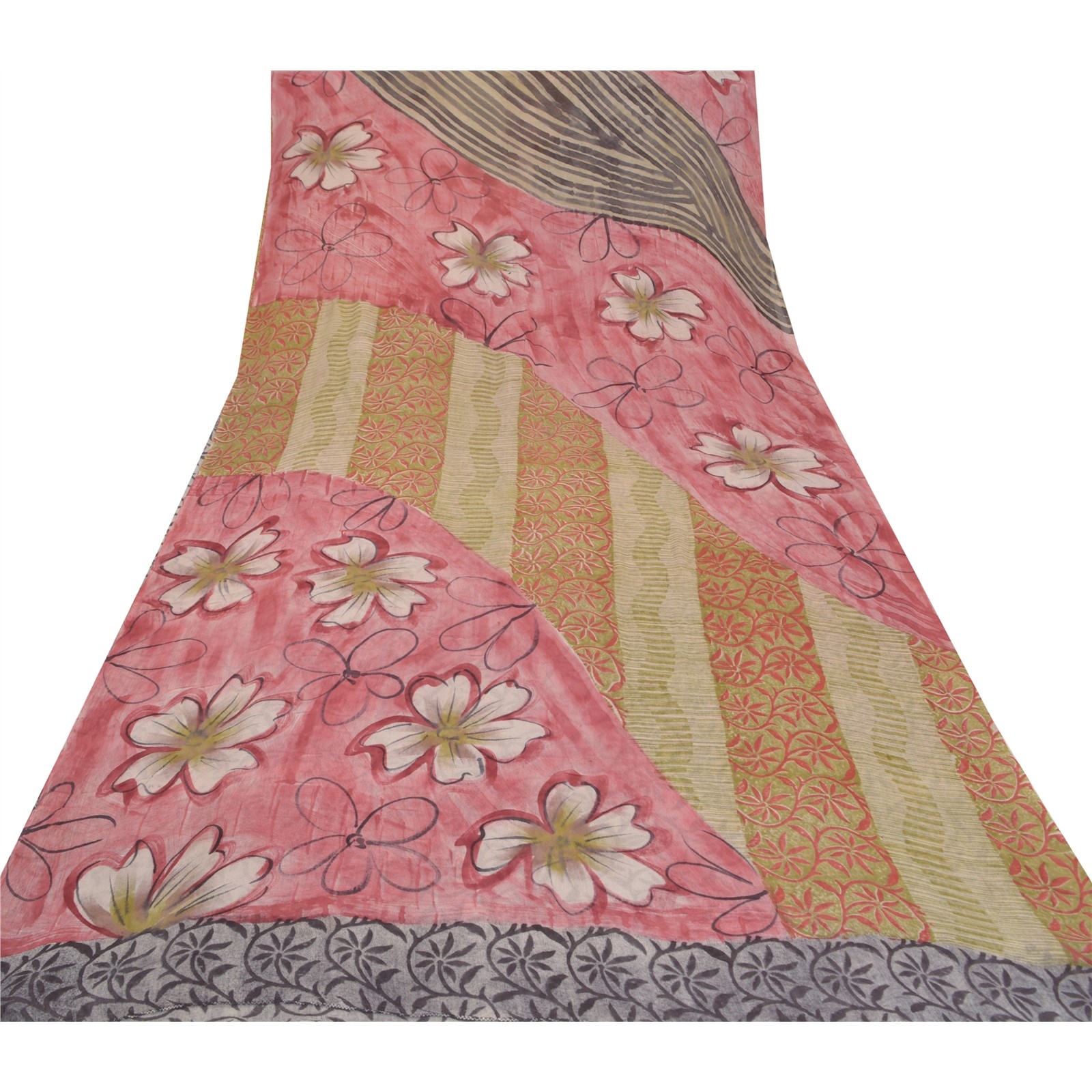 Sanskriti Vintage Indian Sarees Blend Georgette Printed Fabric Craft 5 Yard Sari