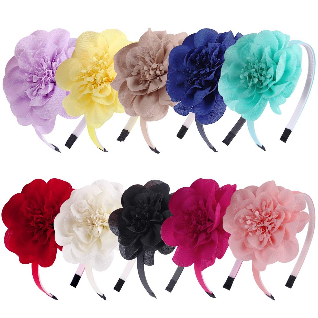 XIMA 10pcs Chiffon 10 Count (Pack of 1), 10PCS-Chiffon Flower Girls Headbands