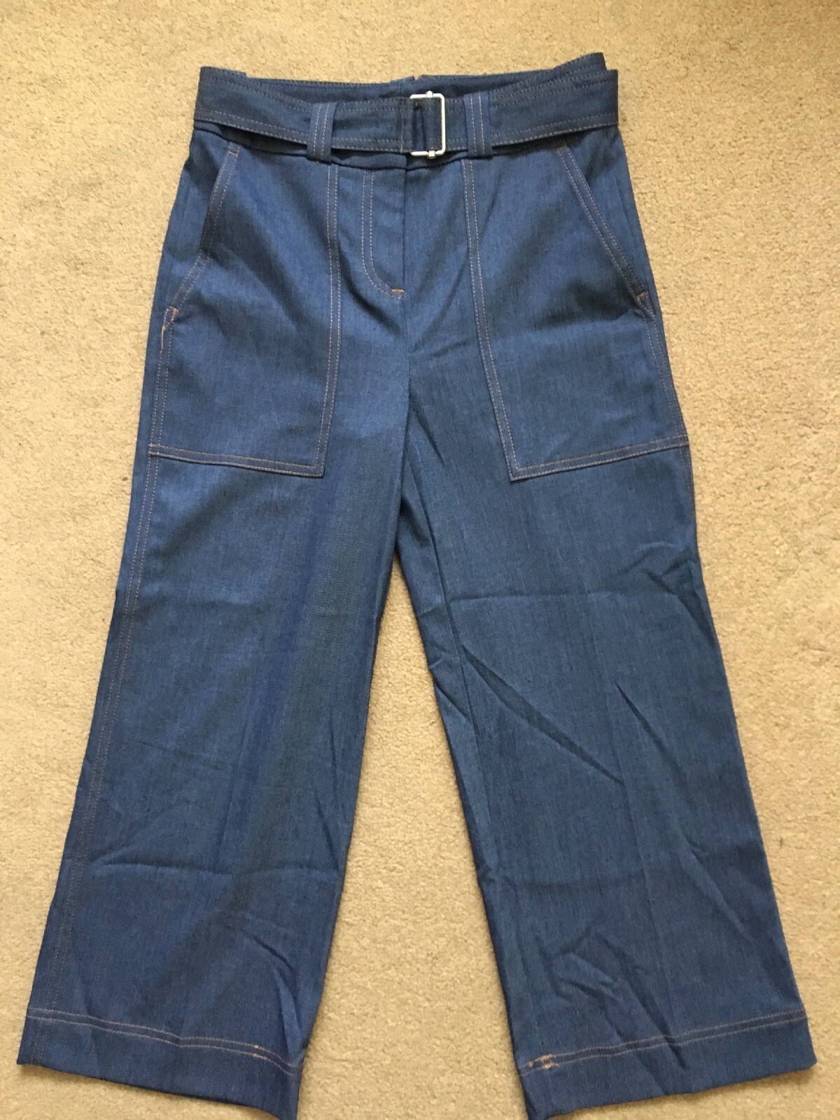 Next Women’s Indigo Denim Wide Crop Stretch Blue Trousers, UK8 Long, L25″, £42