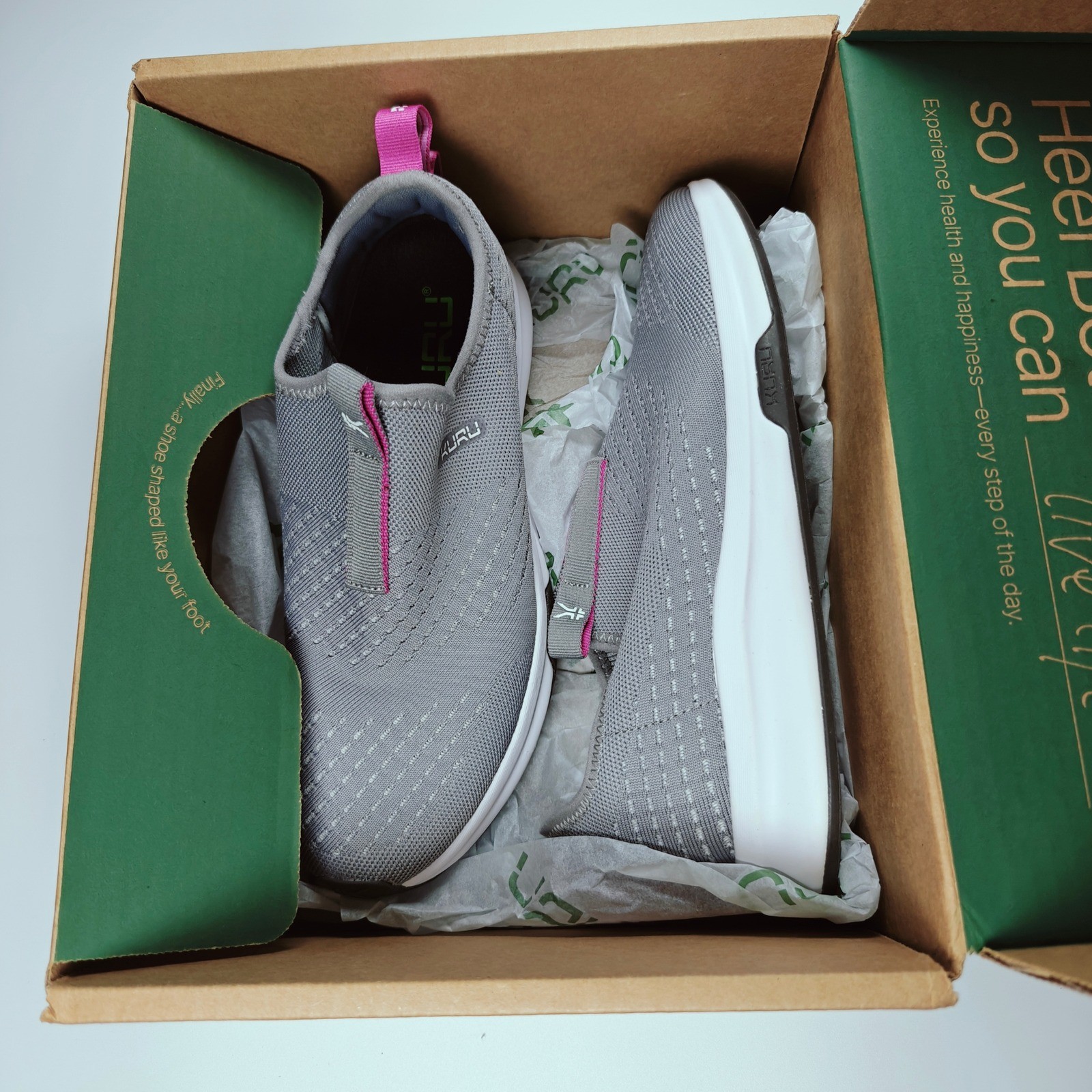 KURU Atom Slip-On Womens 9 Stone Gray Berry Pink Athletic Walking Shoes 20850290