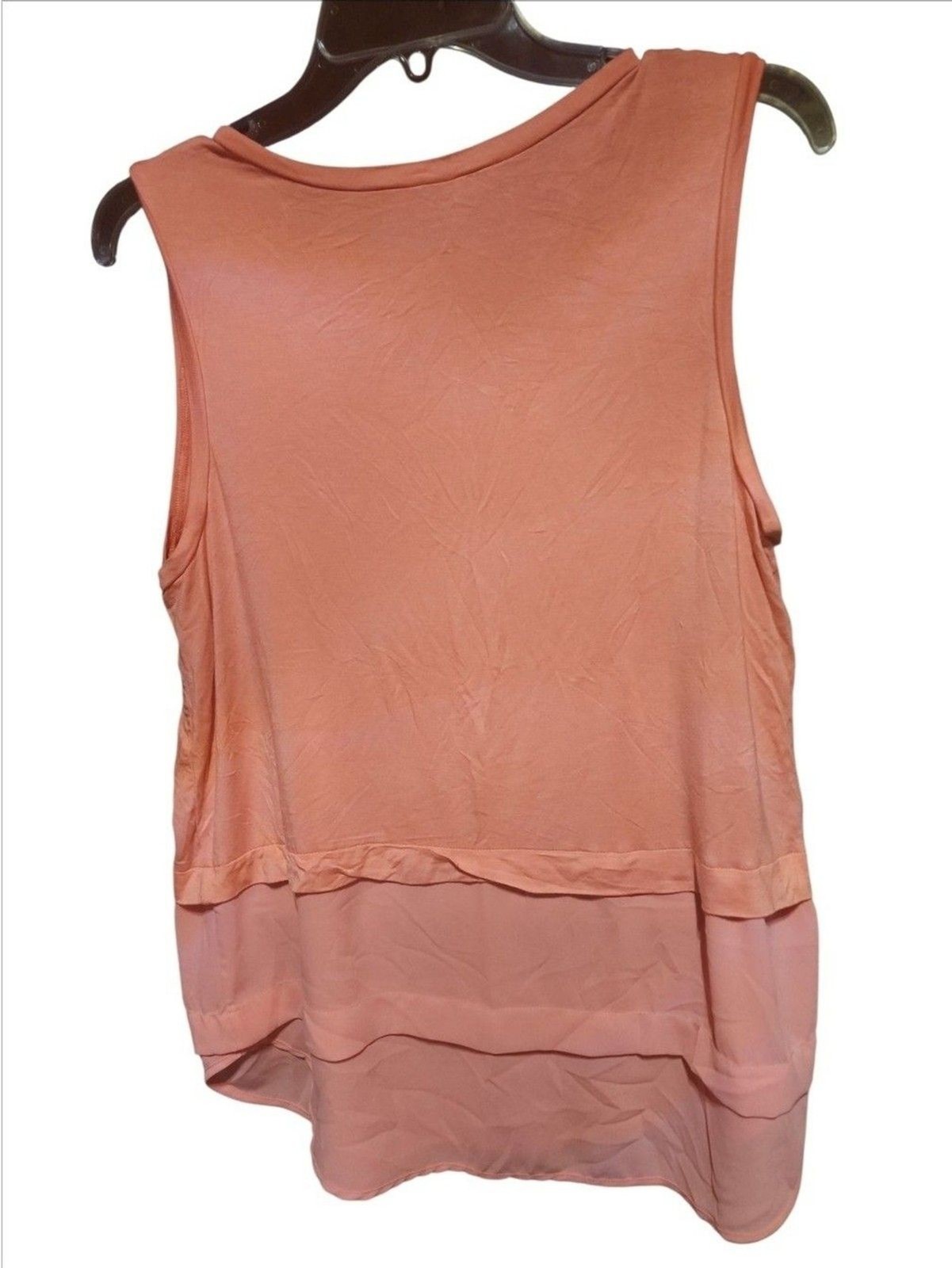 Michael Kors Women’s Tank Top Large Pink Coral Sleeveless Layered Hem Blouse
