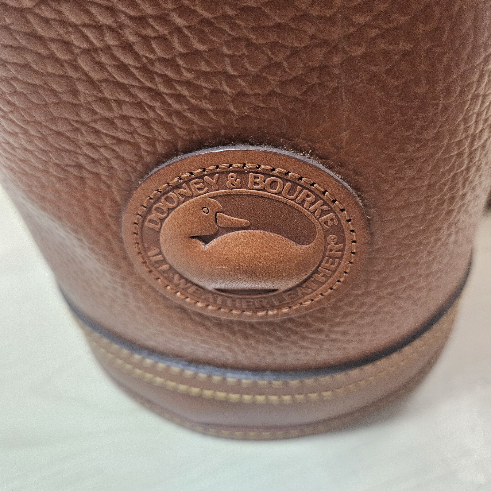 Vintage Dooney Bourke Drawstring Bucket Bag Brown All Weather Leather AWL