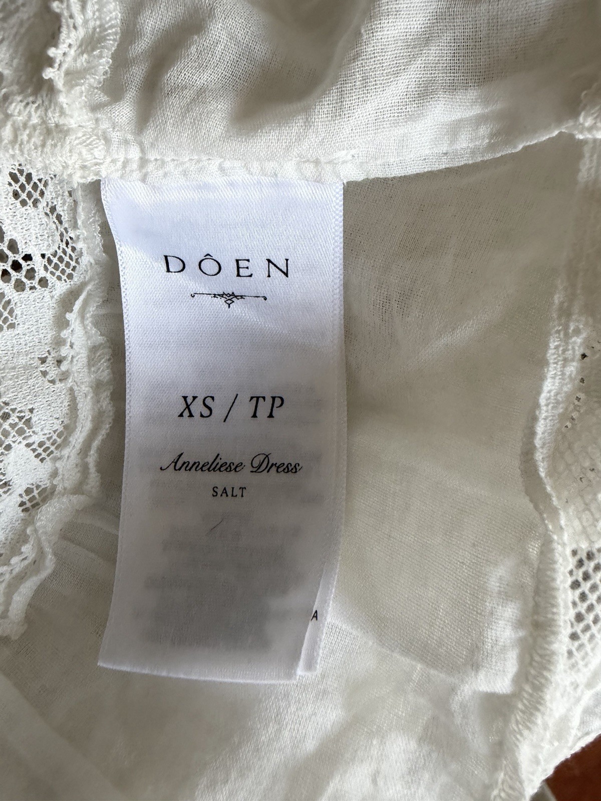 DÔEN Anneliese Dress Salt XS NWT White Lace Prairie Maxi Dress