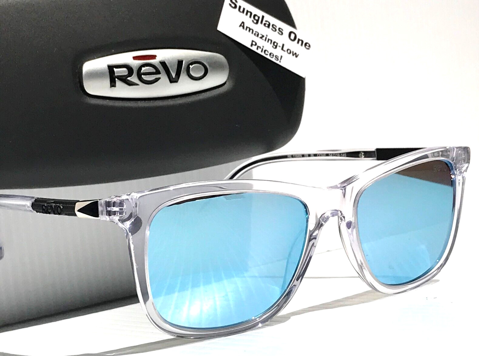 NEW REVO COVE Shiny Crystal Clear POLARIZED Blue Lens Sunglass 1164N 09 BL