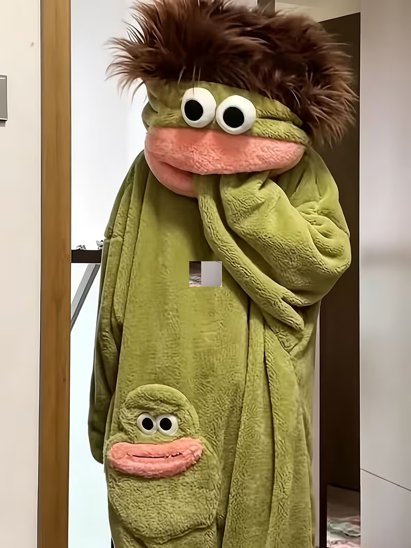 Loomyloons Cute Green Monster Lounge Wear Fluffy Plush Character Pyjamas Unisex