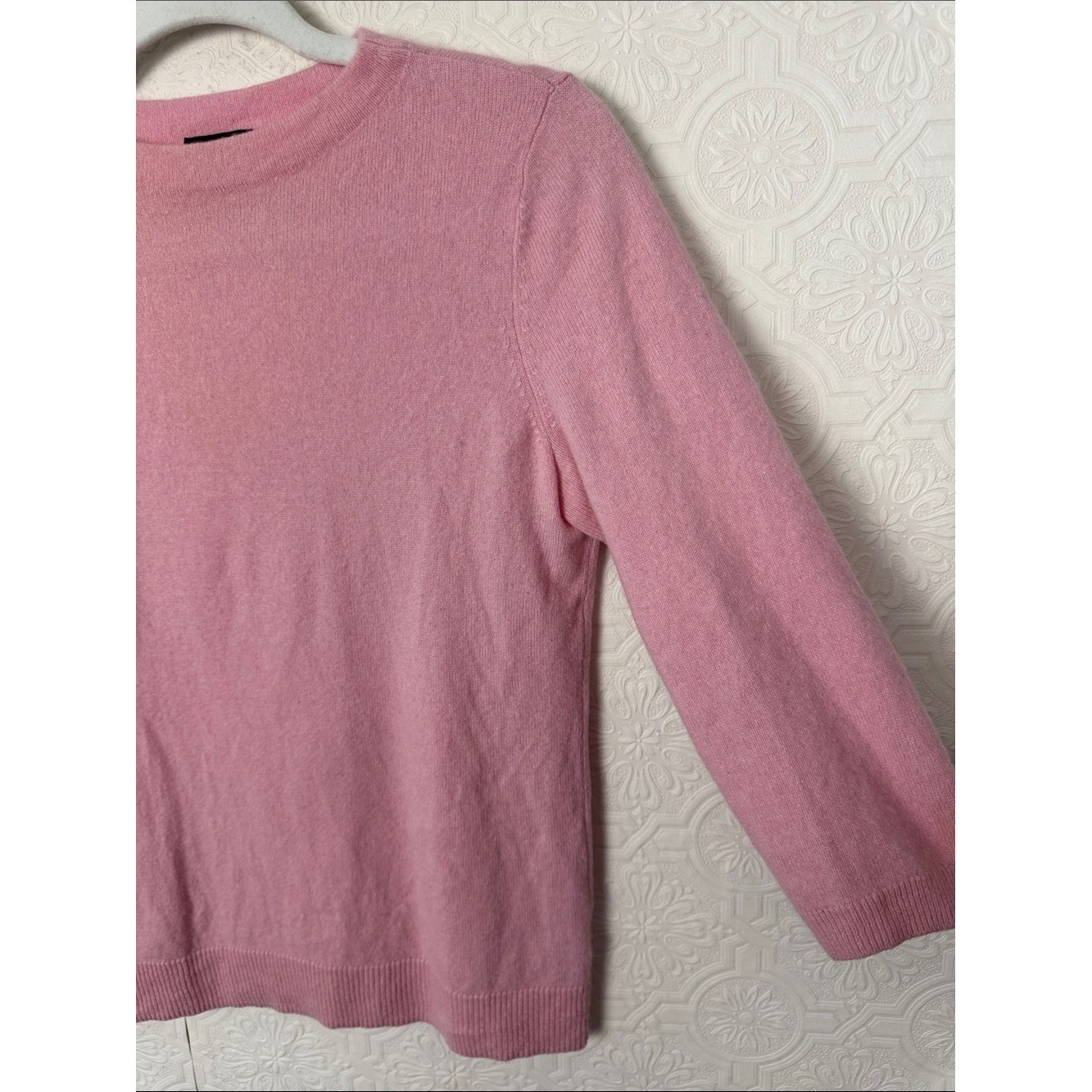 Talbots Pure Cashmere Pink Sweater Medium 3/4 Sleeve Crew Neck Knit Pullover