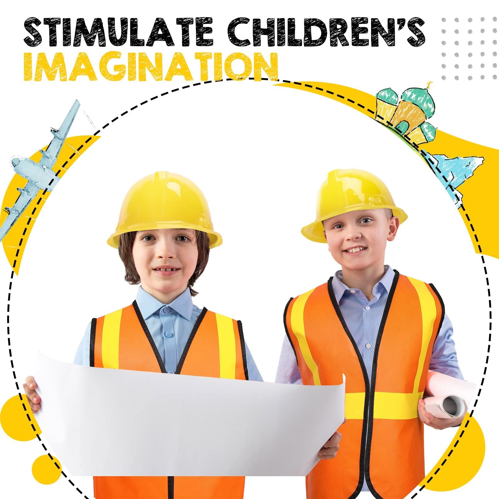 Kids Construction Worker Costume Set – Vests, Hats for Birthday Party & Hallowee