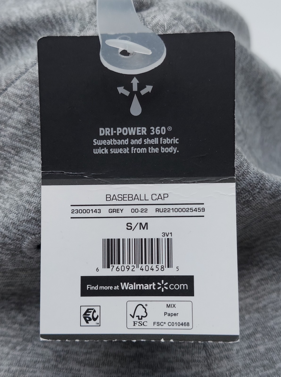 Russell Dri-Power 360 Baseball Cap Gray S/M Stretch Fit Moisture Wicking NWT