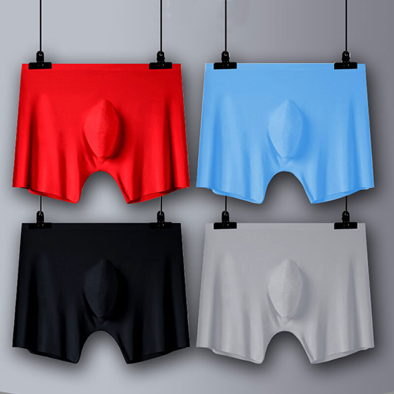 Sexy Men Ice Silk Seamless Boxer Briefs Pouch Underwear Shorts Trunks Underpants