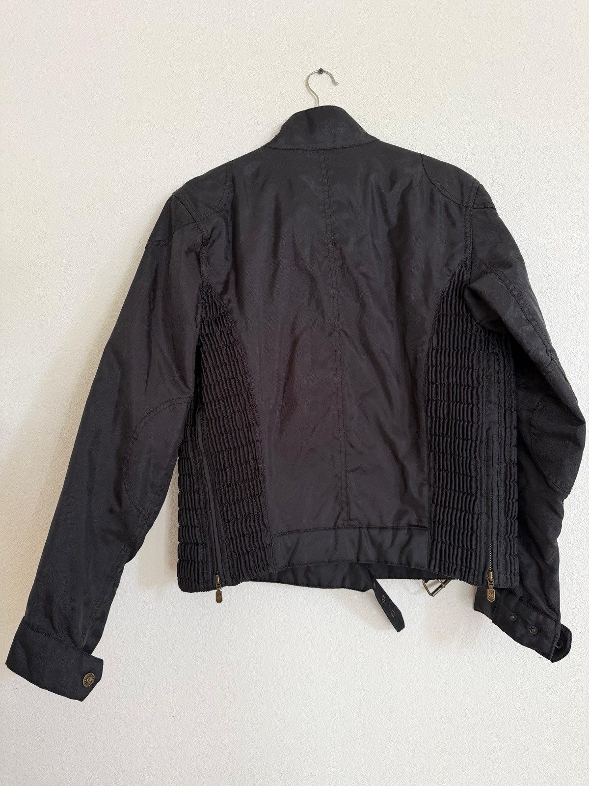 Belstaff Men’s Black Jacket Red Quilted Lining Stand-Up Collar Belted M