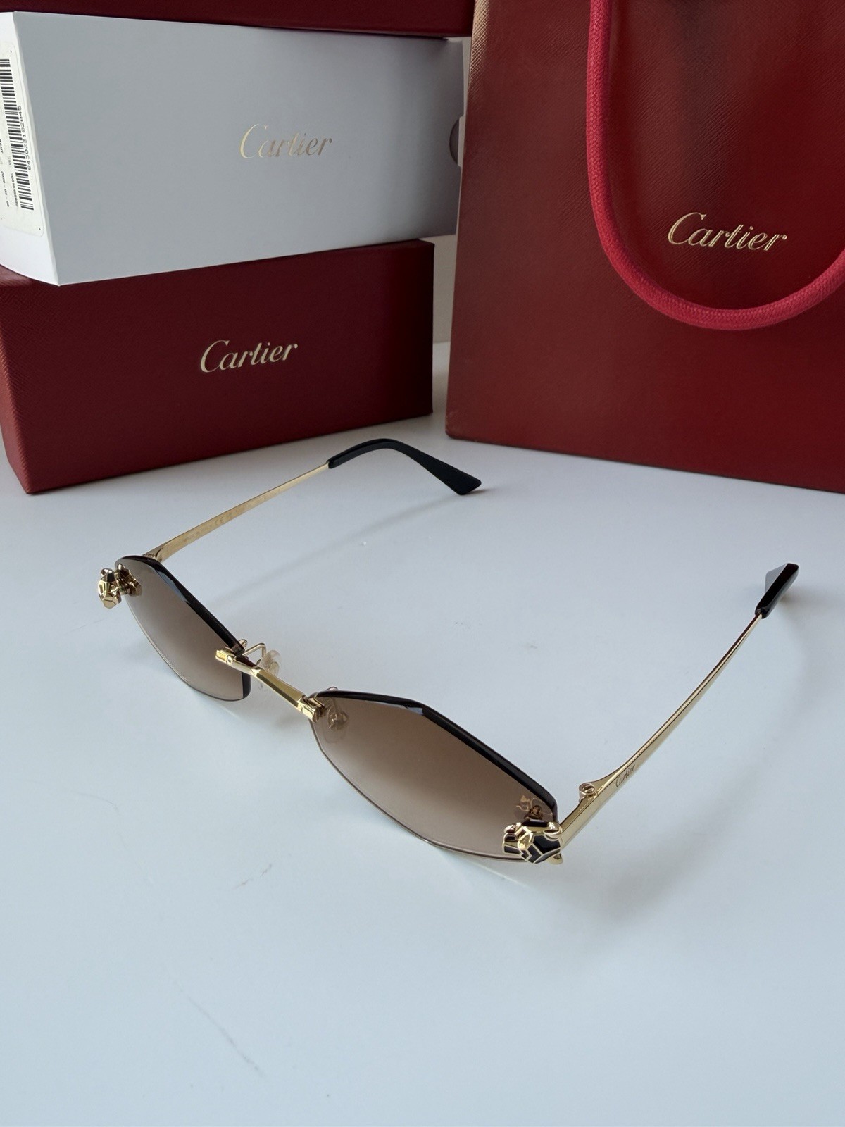 CARTIER Panthere De Cartier Sunglasses CT0433S 002 Gold Brown Lens AUTHENTIC