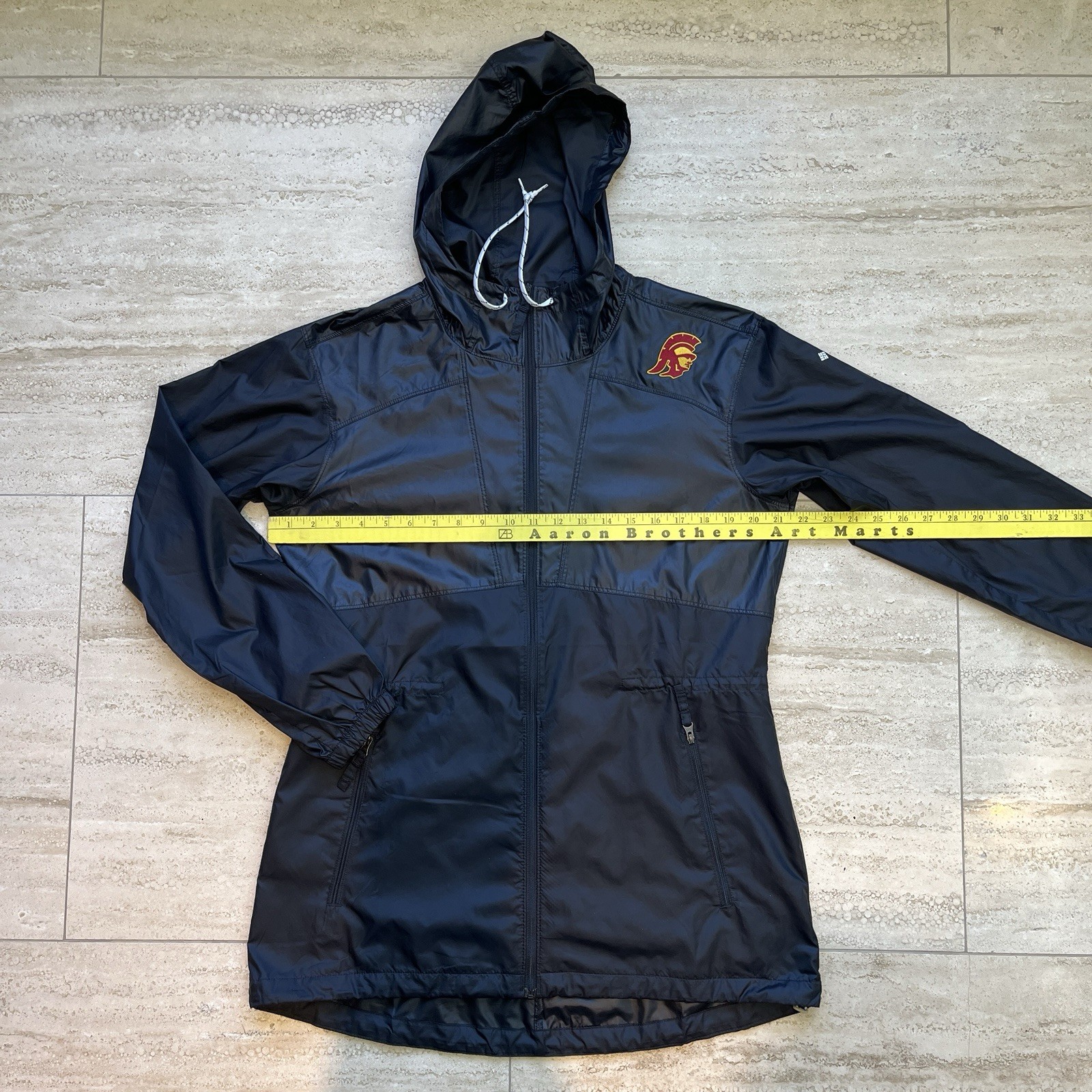 Columbia Flashback Windbreaker Womens M Black USC Trojans Hooded Jacket EUC
