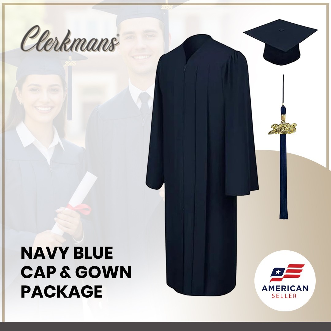 Matte Navy Blue High School/Bachelor Graduation Cap and Gown