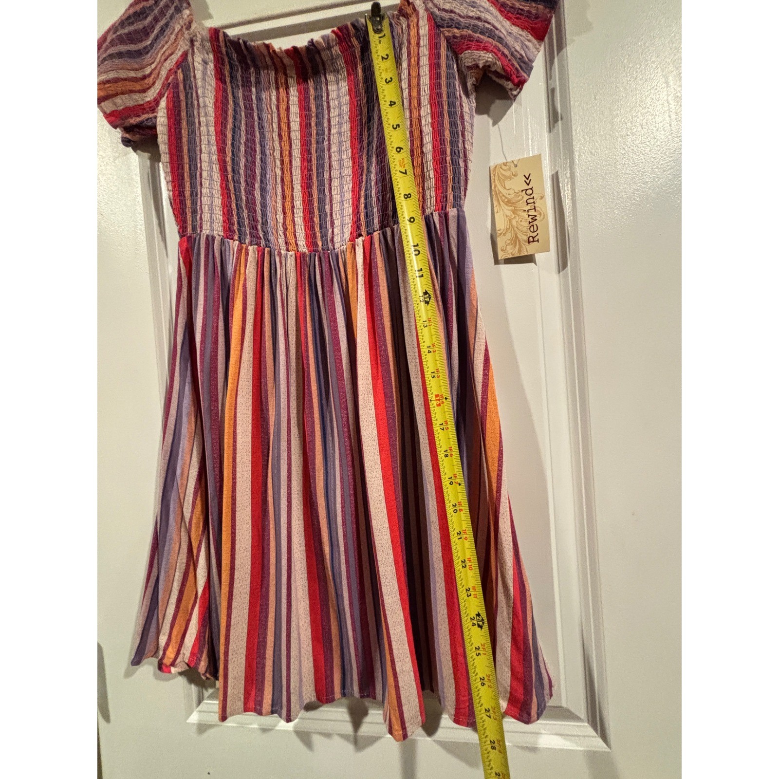 Rewind Mini Dress Womens Medium NWT Fierce Lava Striped Smocked Off Shoulder NKD
