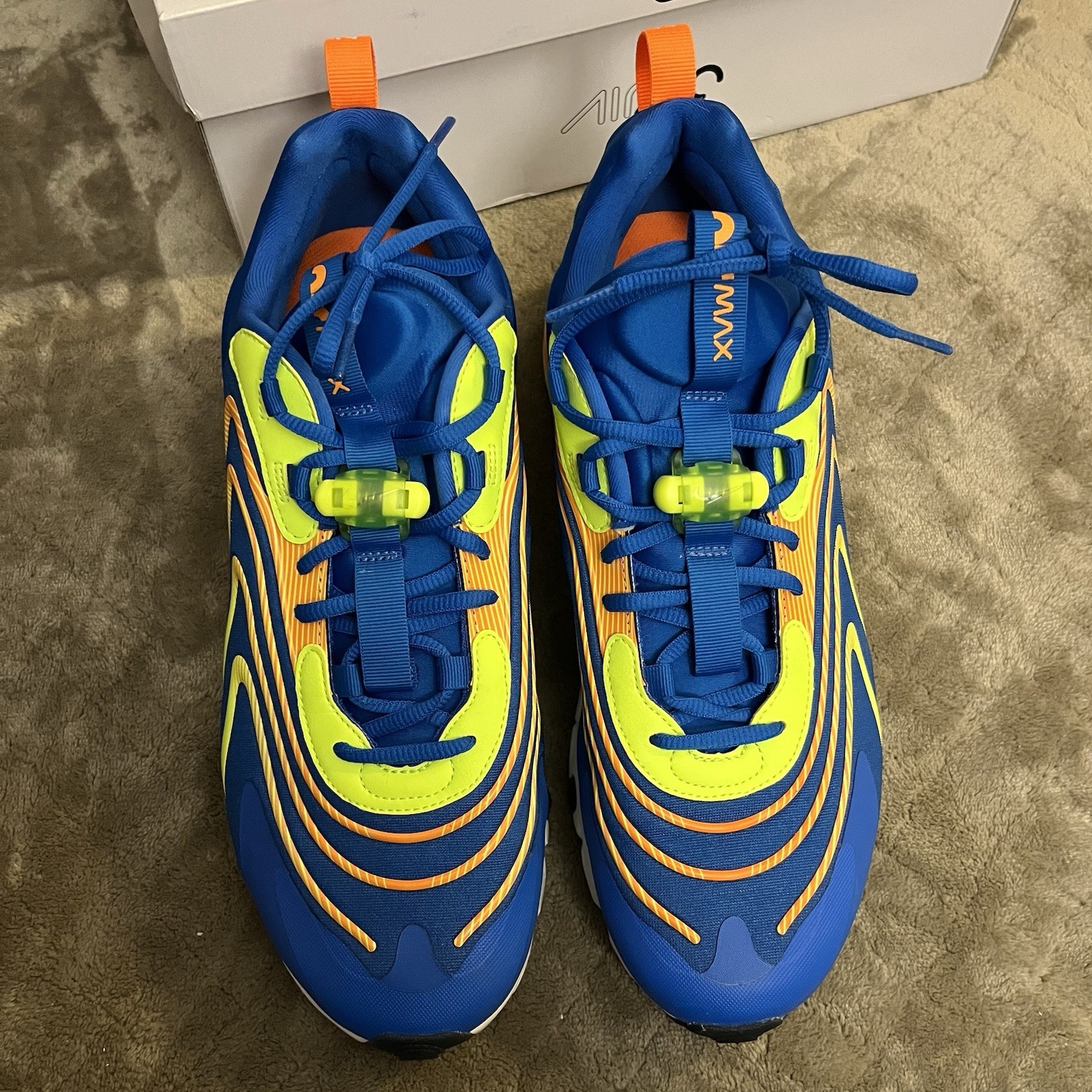 Size 11 – Nike Air Max 270 React ENG Blue w electric yellow & orange