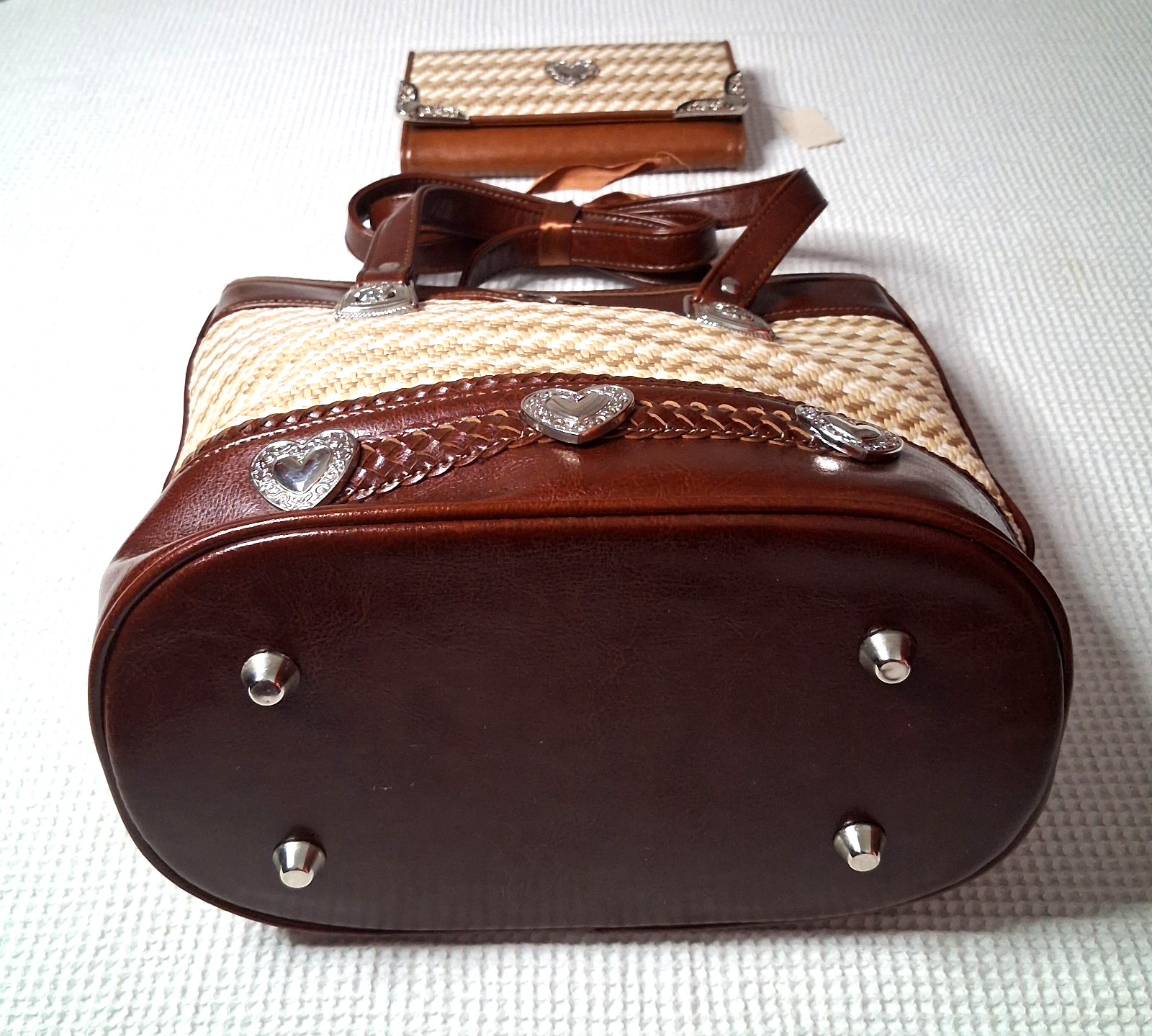 MINT Vintage Texas Leather Woven Straw Shoulder Bag 3PC Wallet Removable Insert