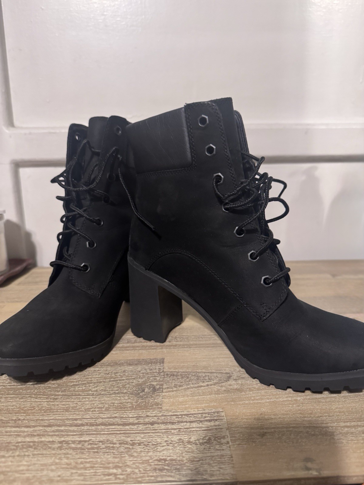 Timberland OrthoLite Black Lace-Up Ankle Bootie Leather Round Toe US 8.5