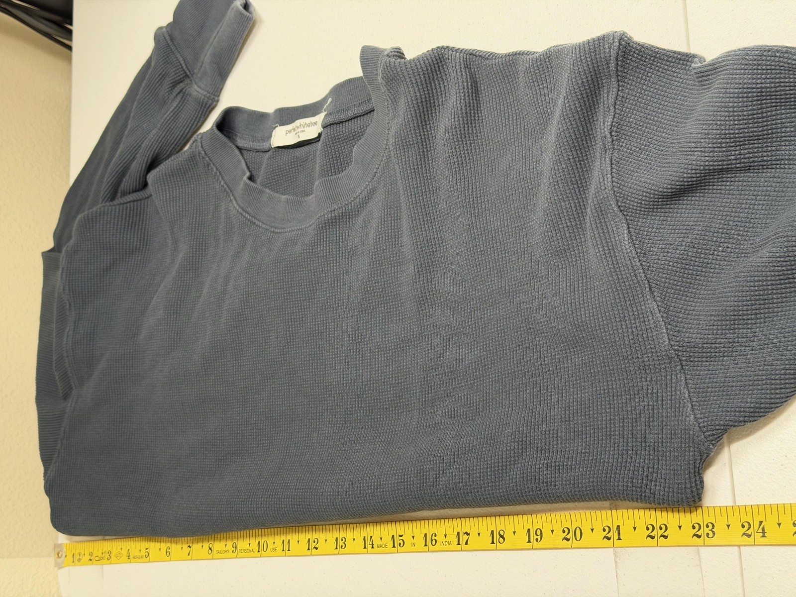 Perfectwhitetee Top Womens Small Blue Gray Waffle Knit Thermal Crop Long Sleeve