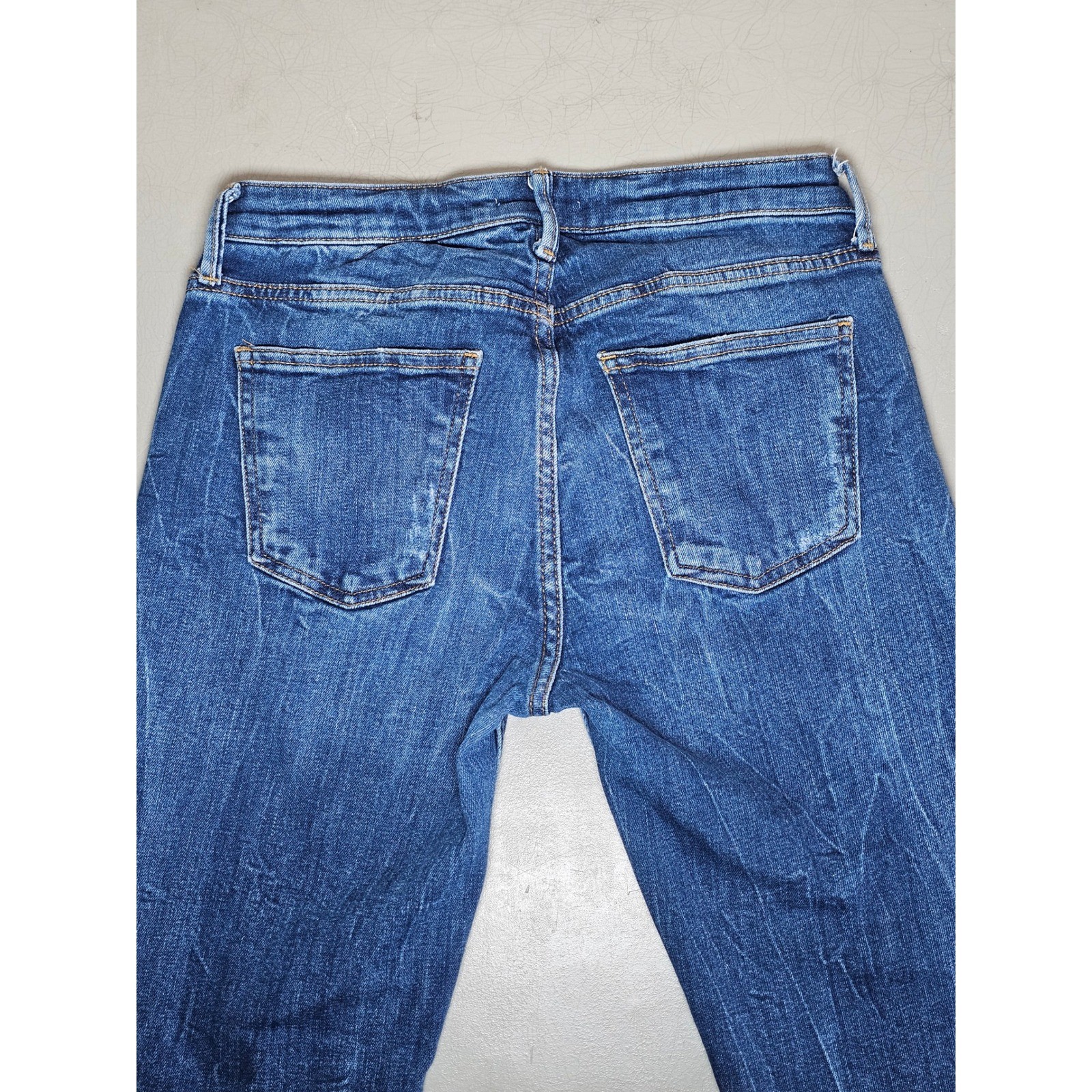 Zara Woman Premium Denim Distressed Slim Jeans Blue Frayed Hem Size 6 2606-115