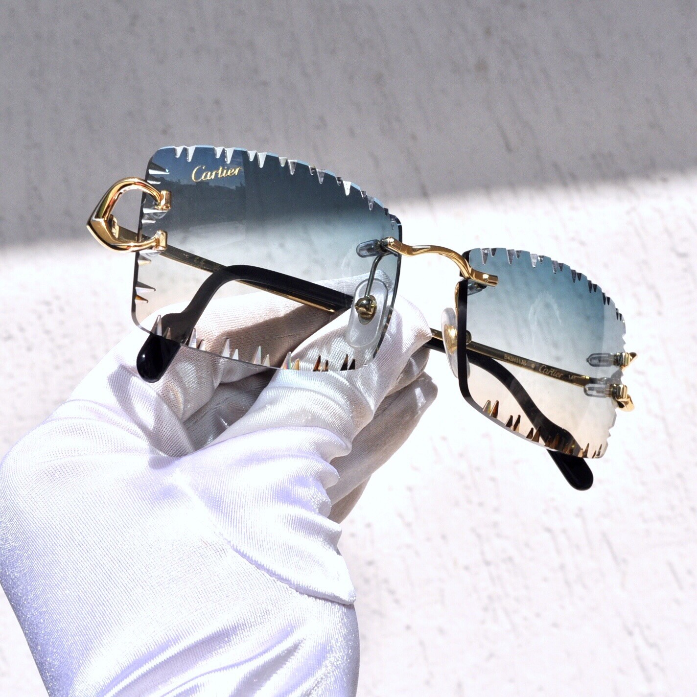 Cartier Rimless Piccadilly BIG C Decor Gold Occhiali Frame Glasses diamond lens