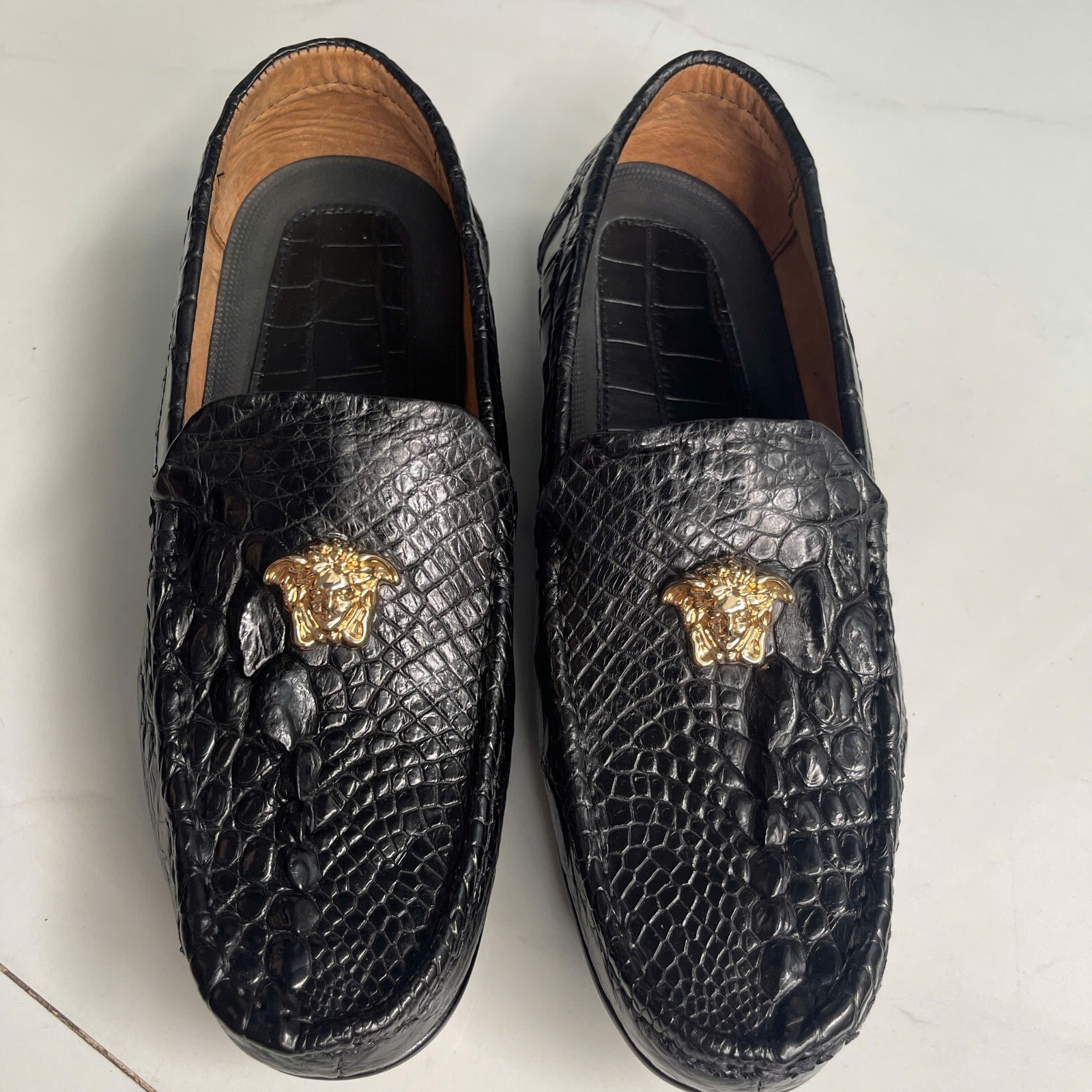 US 13 BLACK 100% Genuine,Real EXOTIC Leather Skin Men’s Shoes- Handmade