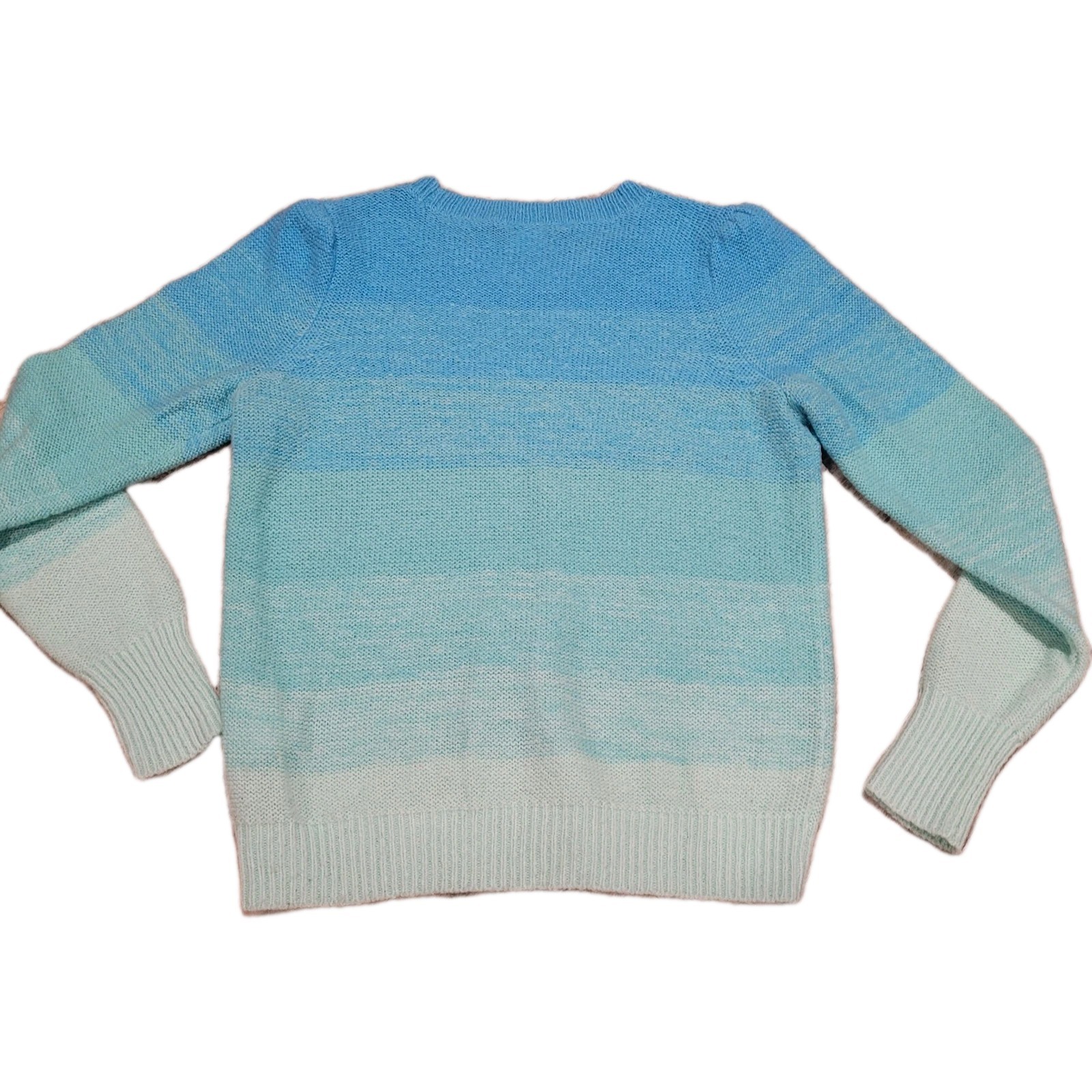 Lilly Pulitzer Drayton Ombre Sweater Plunge Blue/Mint Puff Sleeve Size Medium