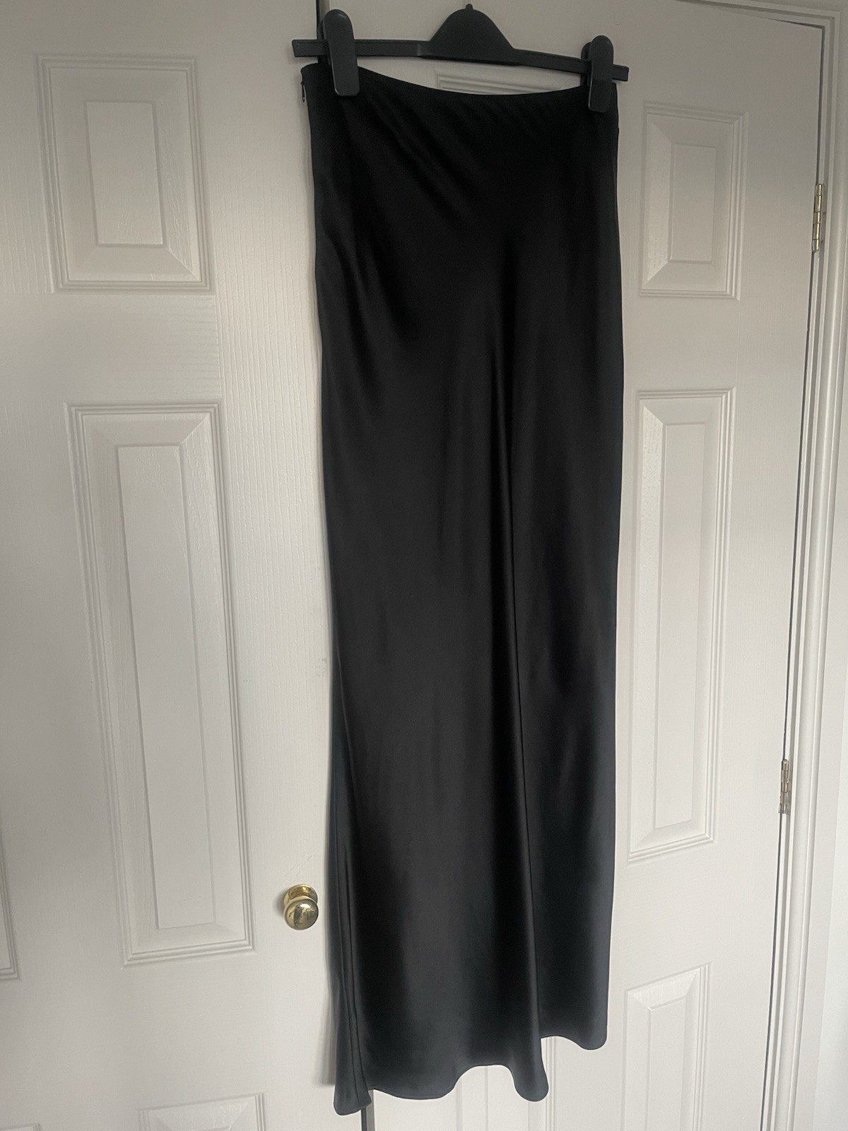 & Other Stories Black Satin Style Maxi Skirt With Zip And Button Closure Size 36