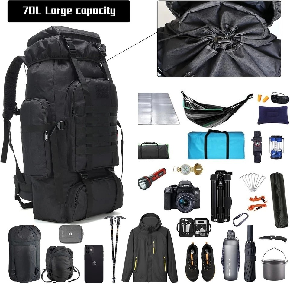 80L/100L Outdoor Travel Backpack Rucksack Camping Tactical Hiking Trekking Bag