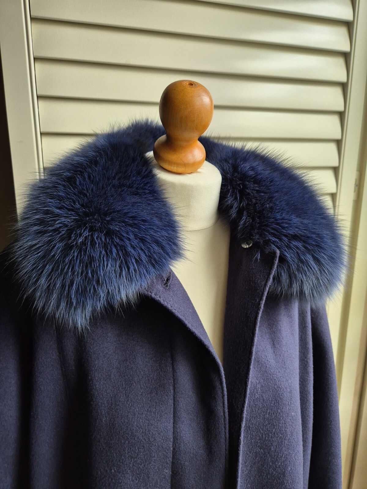House Of Bruar Navy 90 Wool 10 Cashmere Coat With Fox Fur Collar UK12