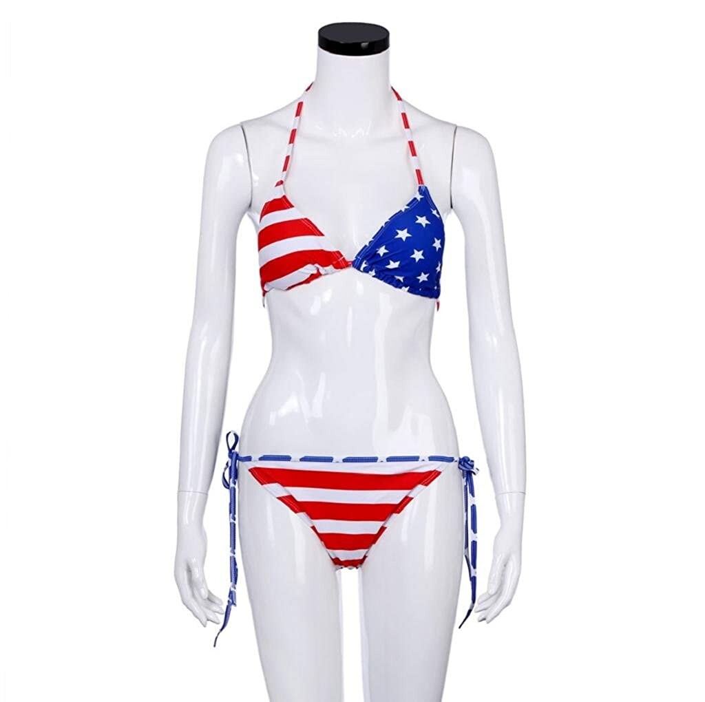 American Flag Print Halter Triangle Bikini Swimsuit – Sexy, 4th of July Party