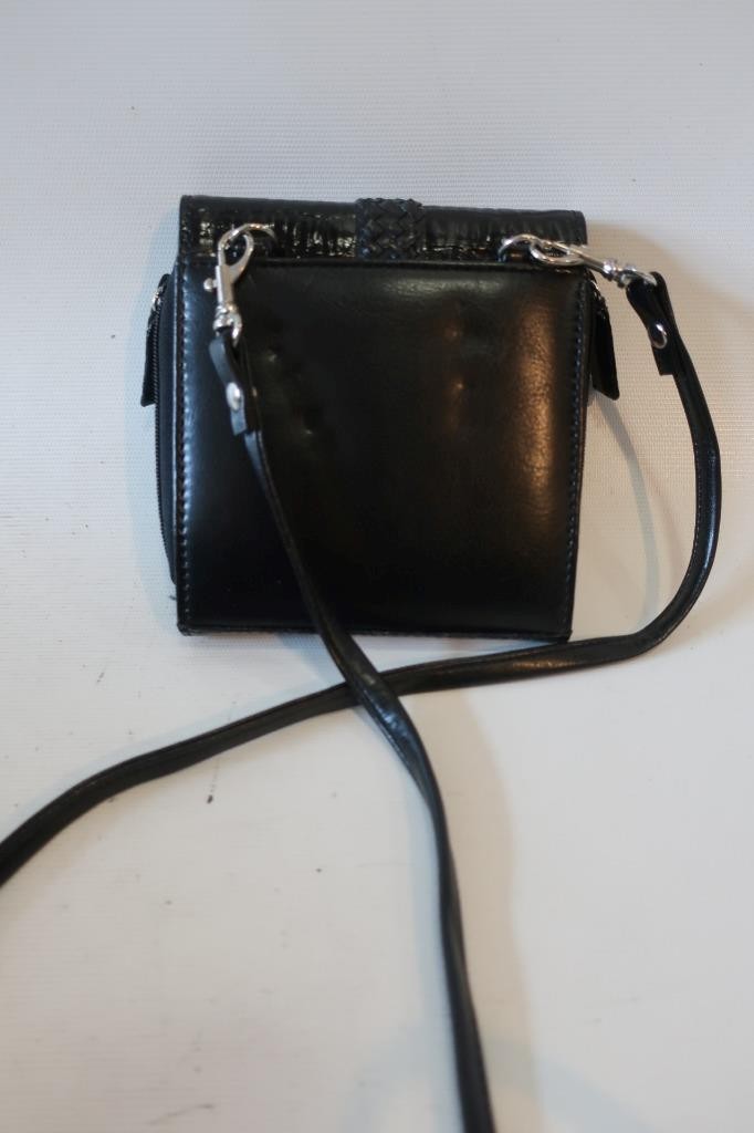 Womens Bloomingdales Black Leather Wallet Crossbody Bag