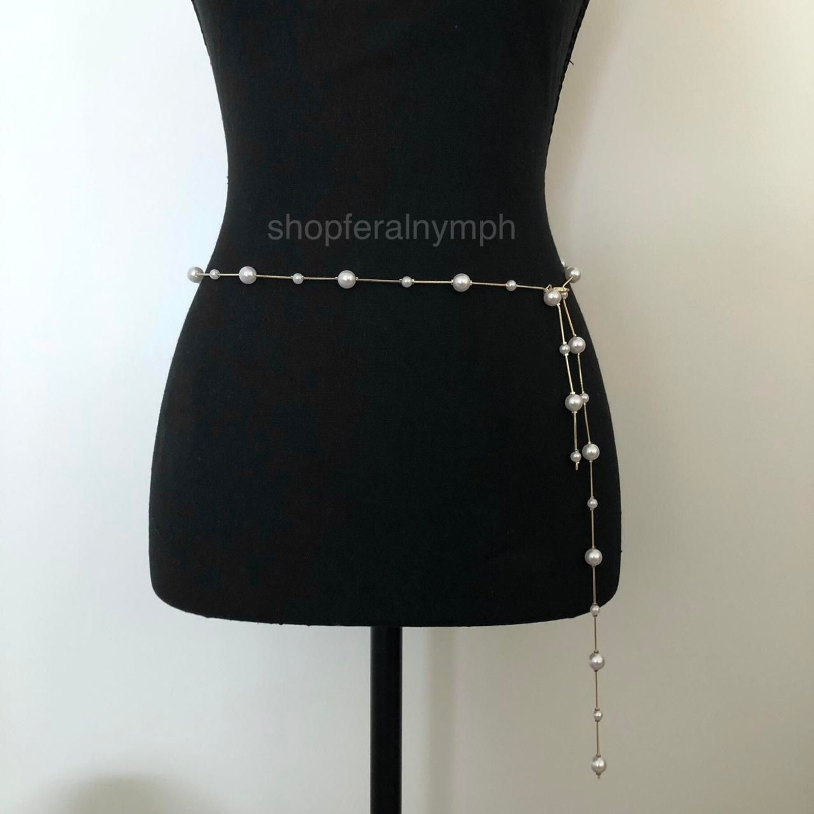 Y2K Coquette Gold Faux Pearl Dangle Chain Belt, Fits Up to 40 Inches, X7GA1155