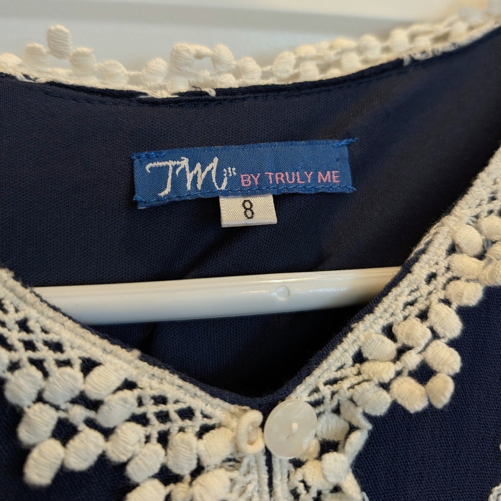 Truly Me Floral Boho Floral Embroidered Navy Tunic Top