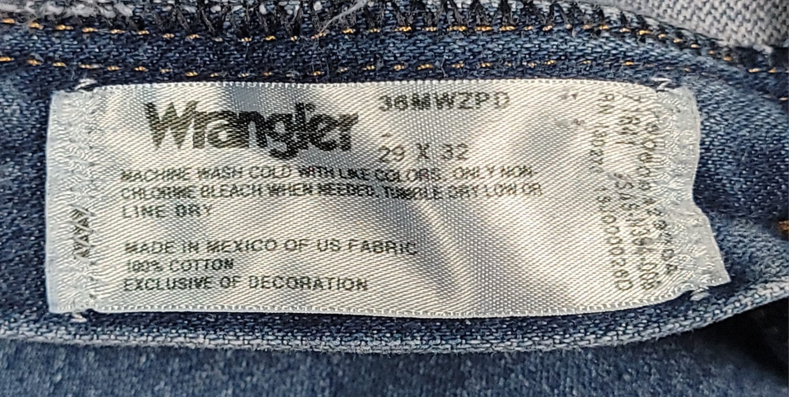 WRANGLER 36 MWZ Logo Slim Fit Men’s Cowboy Cut Blue Demin Jeans Sz 29×32