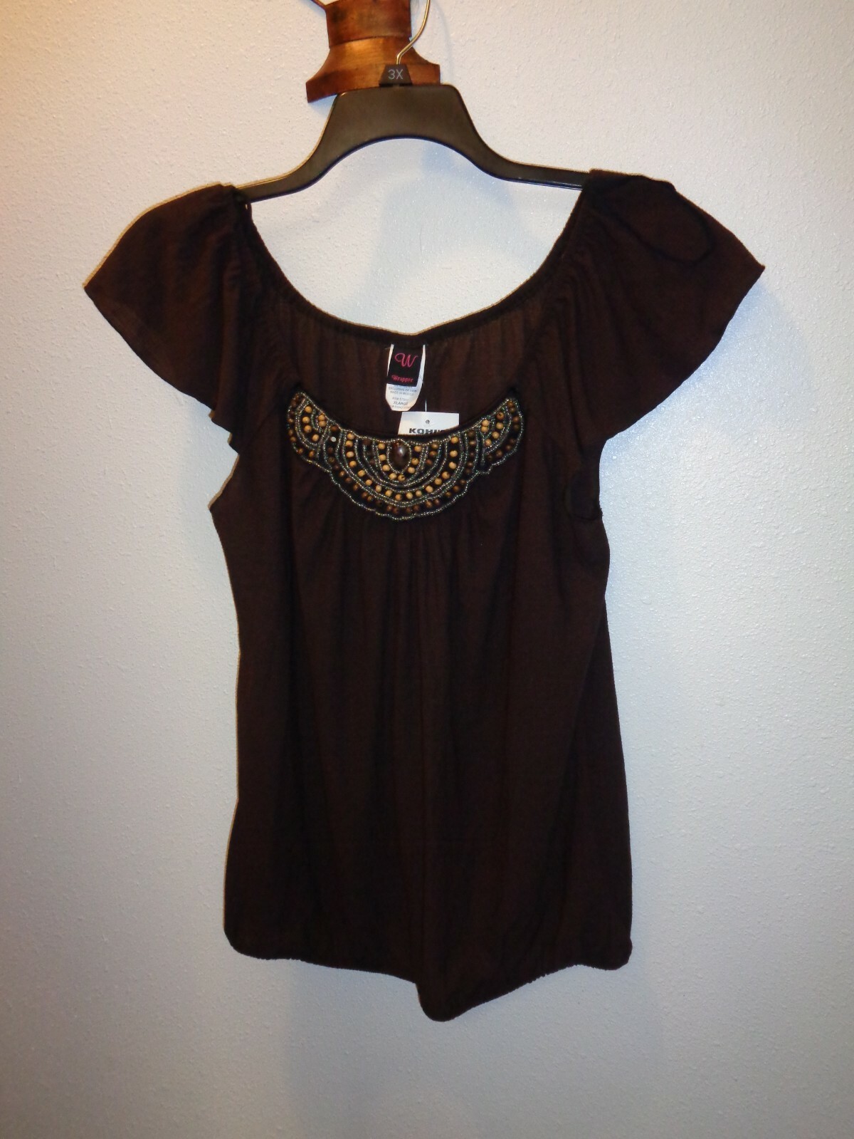 WRAPPER Junior’s Brown Top Blouse NWT Size XL Short Sleeve