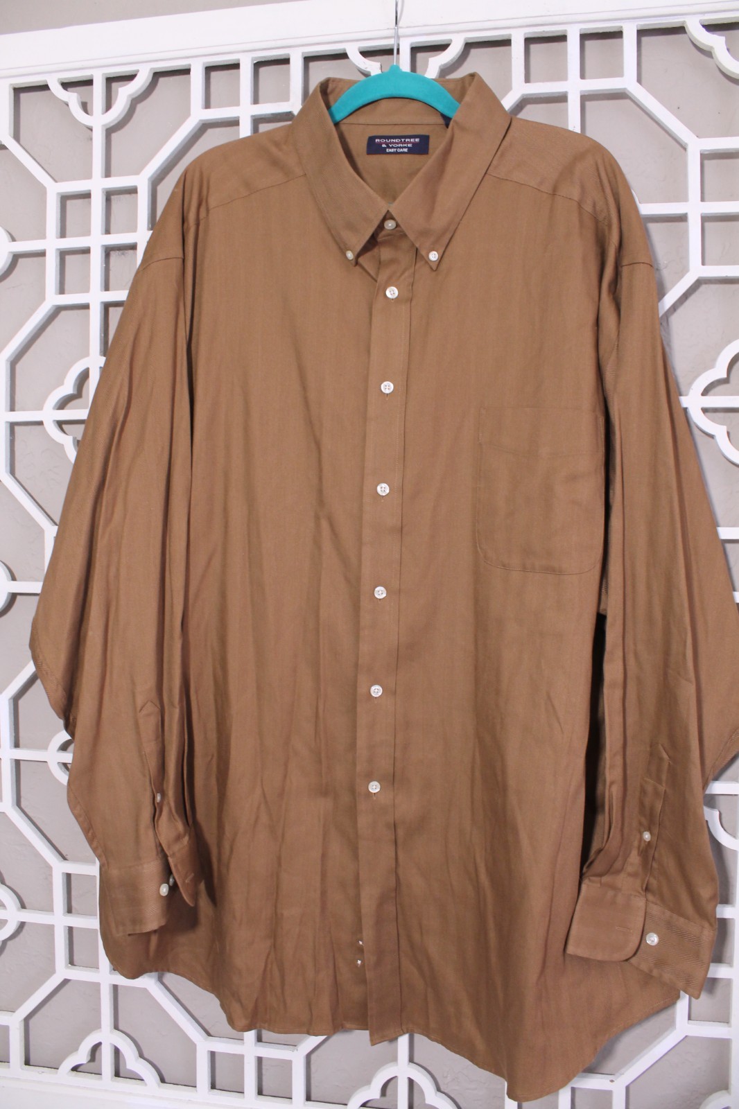 Roundtree & Yorke Button Up Shirt Mens 4X Brown Casual Preppy Oxford Pocket Men