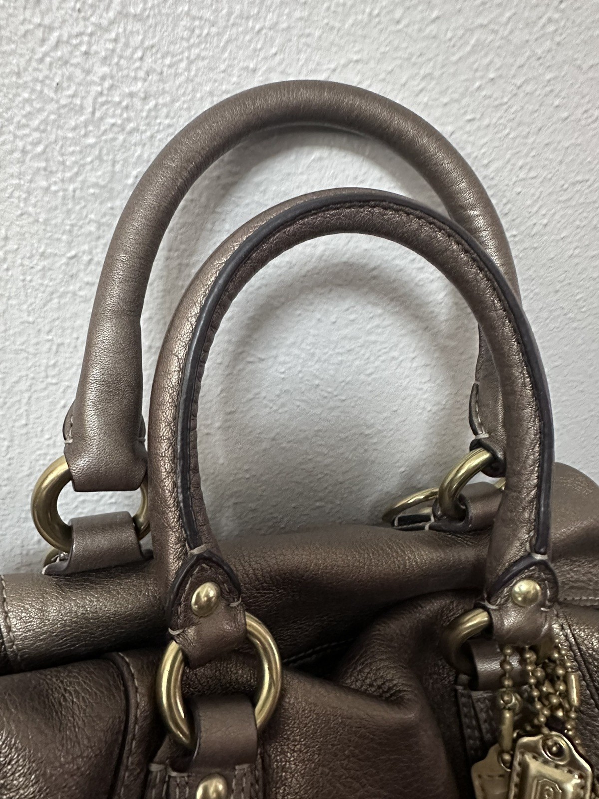 COACH Leather Madison Sabrina Satchel 12937 Gold Metallic Handbag & wristlet