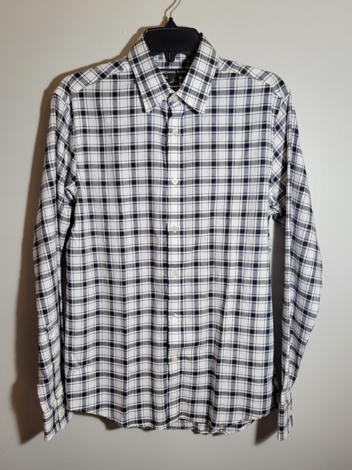 Michael Kors Shirt Mens Small Slim Fit Stretch Long Sleeve Check Black $128 NWT
