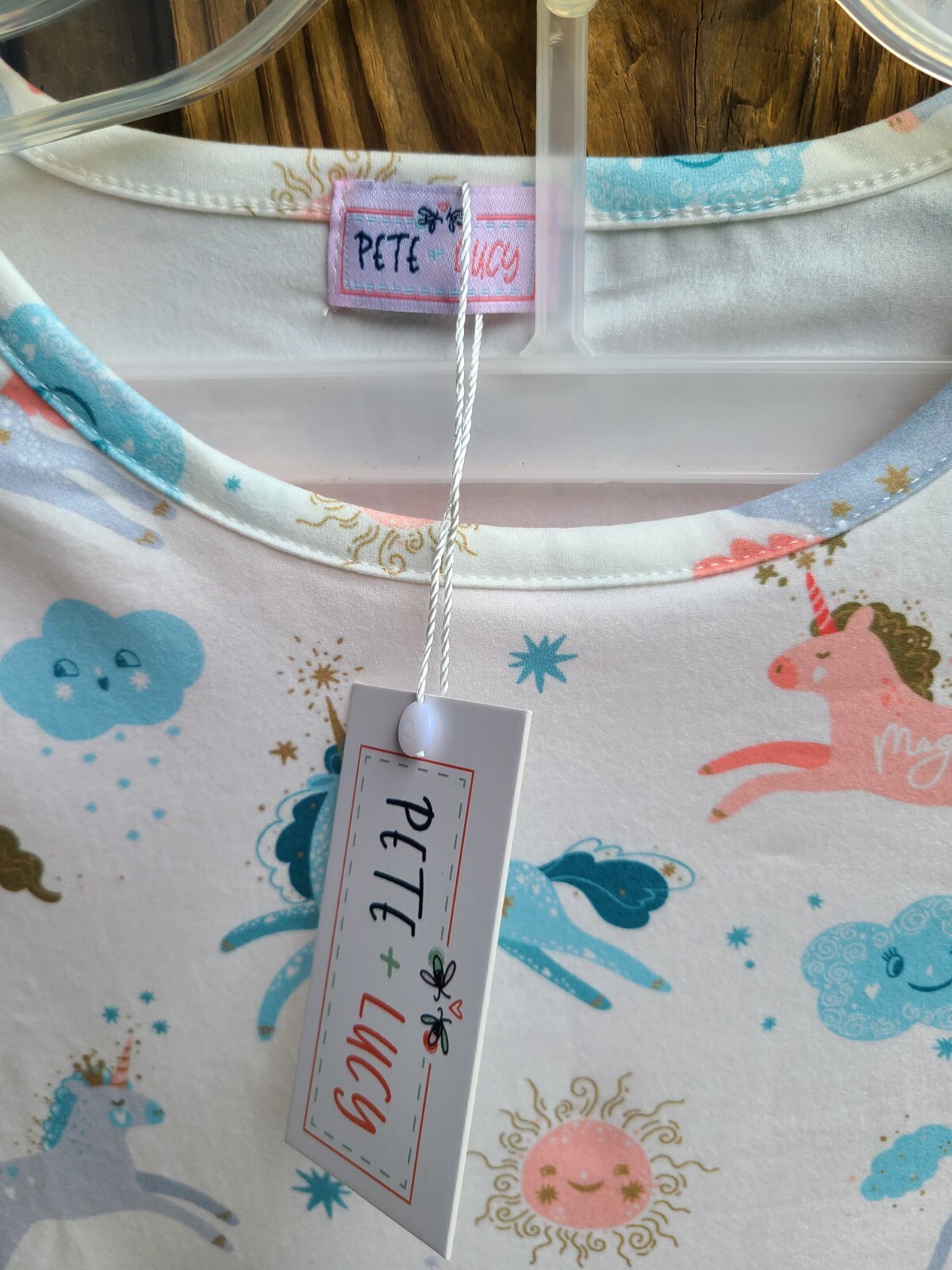 Pete and Lucy Coral, Blue & White Unicorn Sky Print Pant Set Sz 10-12 Girls New
