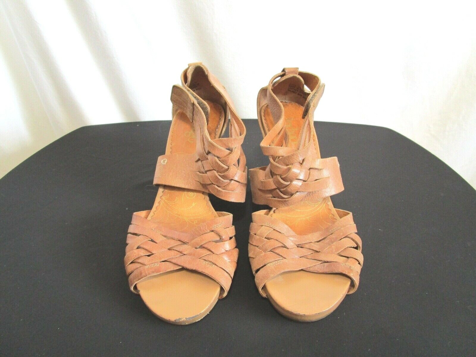 Clarks Indigo Brown Braided Leather Ankle Strap Wedge Espadrille Sandals 9 M