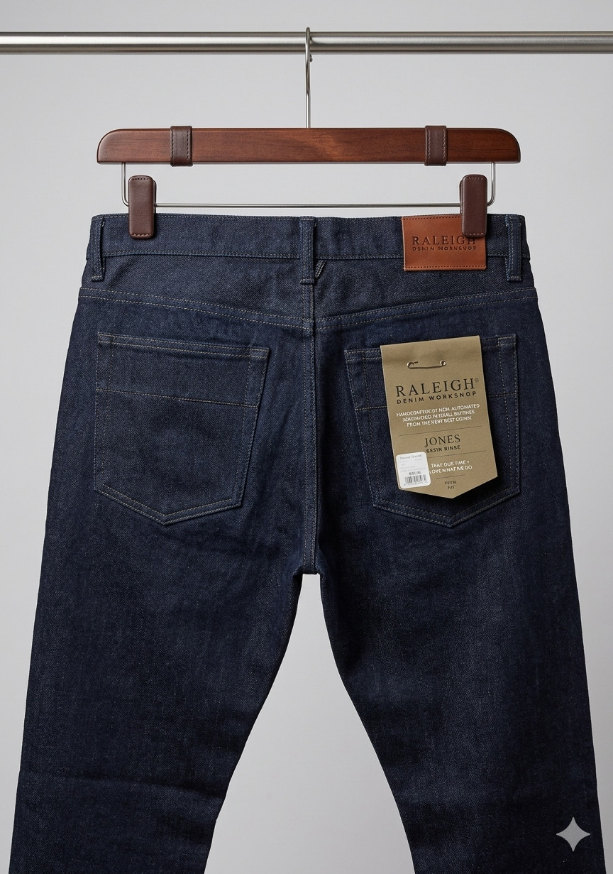 RALEIGH DENIM Jones Blue Jeans Stretch Cotton Resin Rinse Regular Fit 38 (EU 54)