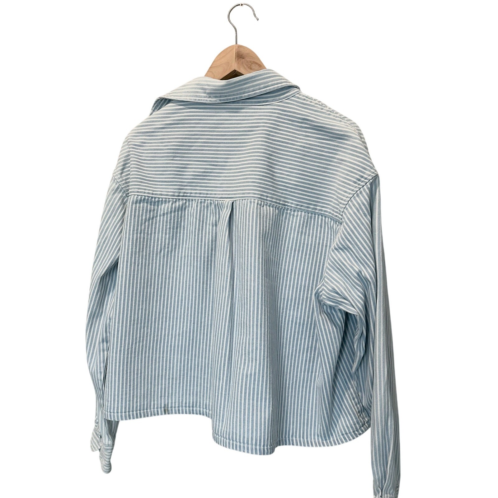 RSQ Blue White Stripe Crop Button Up Shirt XL Oversized