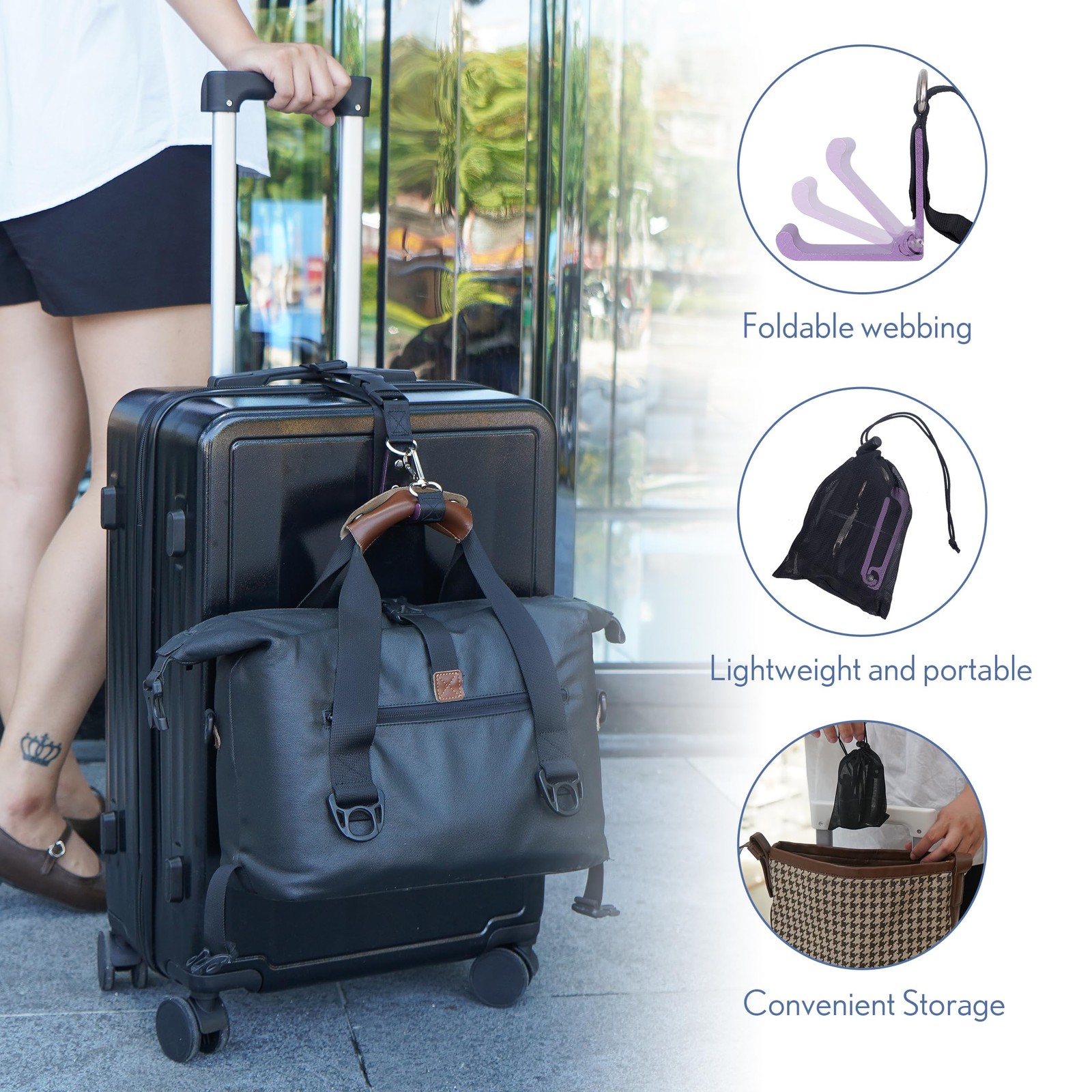 Adjustable Luggage Straps with J-Hook – Secure Your Suitcase Hands-Free (Purple)