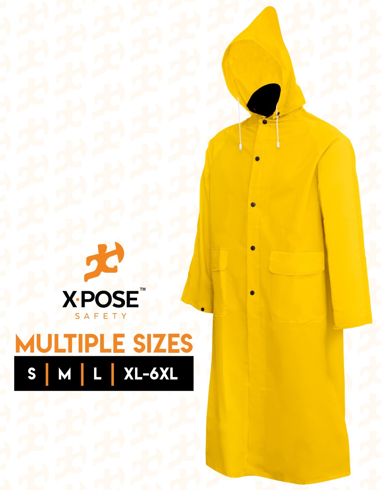 Heavy Duty Yellow Rain Coat .35mm PVC 48in Jacket with Detachable Hood